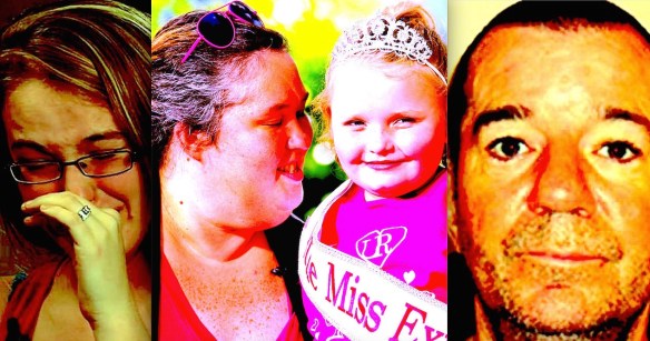 Broken portrait of an exploited family unit--Anna Marie, Mama June, Honey Boo Boo, and Mark McDaniel.